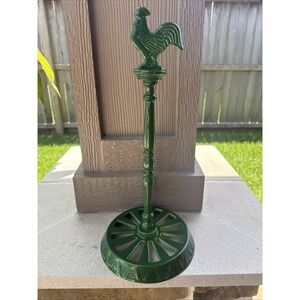 VTG Cast Iron GREEN ROOSTER Paper Towel Holder 15" by 7" FARMHOUSE Country Decor